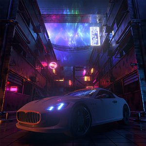 Super Sport Car In Synthwave Neon Street