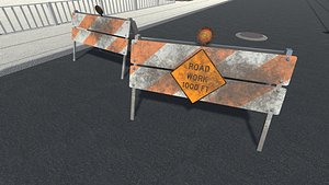 3d model men work road sign