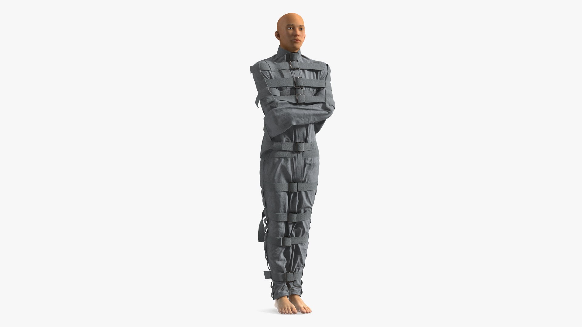 Asian Man Patient in Straitjacket 3D model preview