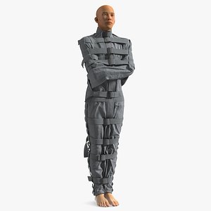3D Asian Man Patient in Straitjacket