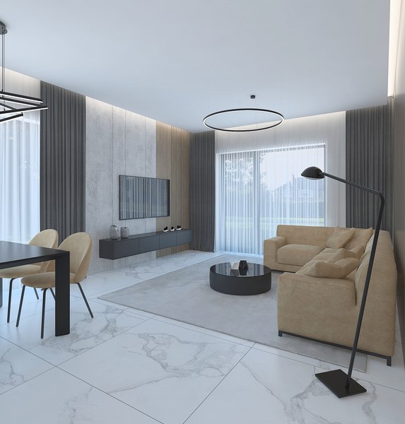 Living room with dark interior 3D model