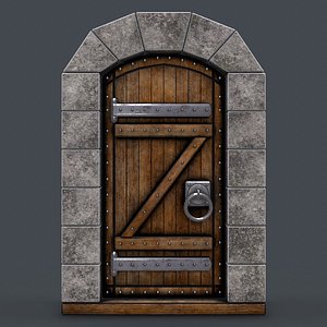 3D ancient wooden door model