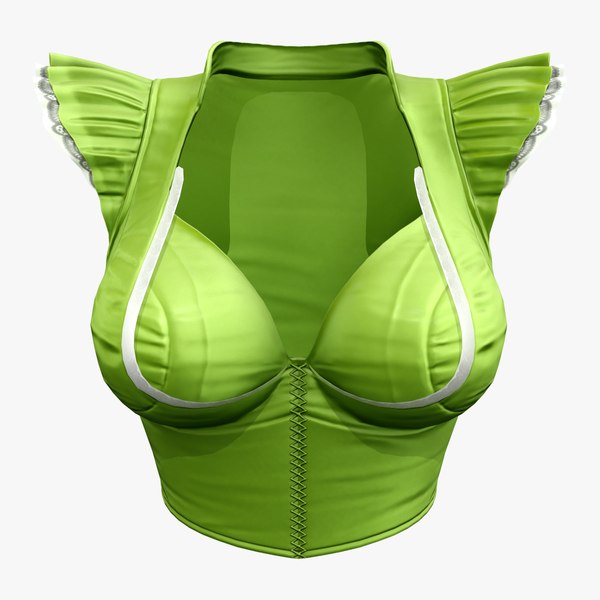 3D Green Ruffled Cap Shoulders Crop Female Top