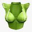 Green Ruffled Cap Shoulders Crop Female Top