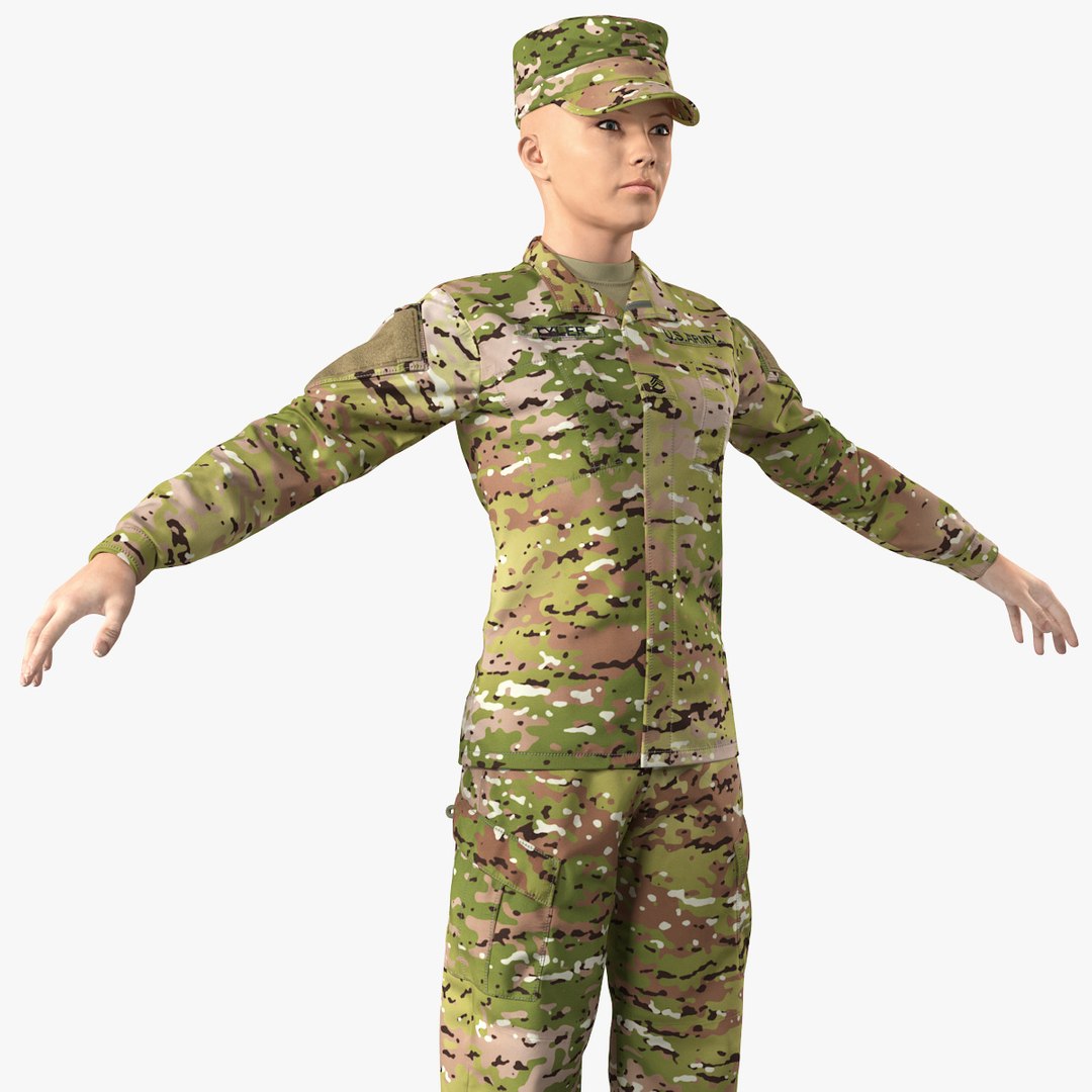 Female US Soldier Camouflage Neutral Pose 3D model preview