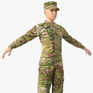 3D female soldier camouflage neutral model