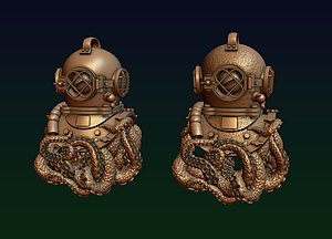 Diving helmet with octopus 3D print