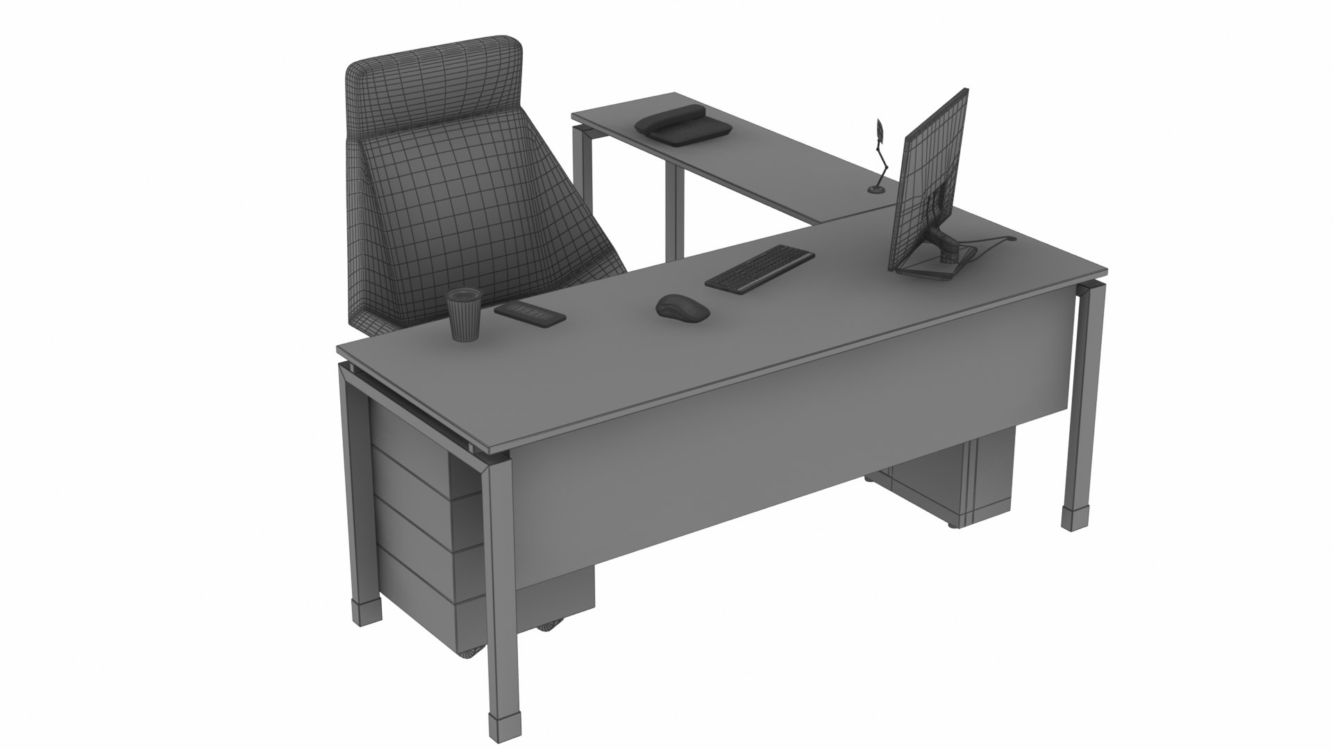 3D Office Table And Chair Set Model TurboSquid 2130480