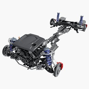 3D car chassis engine model