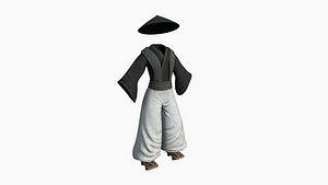 Samurai Old Outfit A09 White Black - Character Clothing Design 3D model