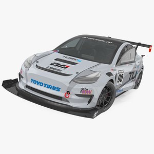 3D Tesla Model 3 Race Car Rigged model