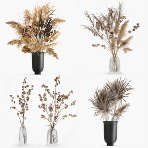 3D Set of bouquets of dried flowers pampas grass hydrangea 283 model