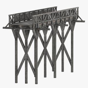 3D Medieval Wooden Bridge Tiled 2 Sections model