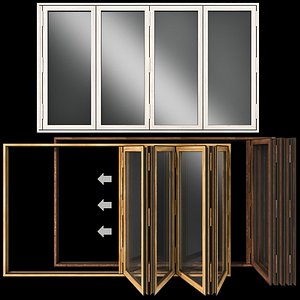3D model folding stained glass wooden doors