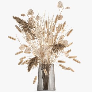 Bouquet of dried flowers in a glass vase 126 3D model