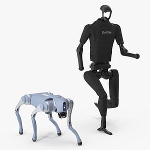 3D Unitree H1 Humanoid Robot and Robot Dog on Walk