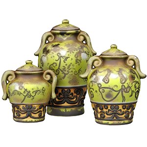Set of Three Decorative Ceramic Glazed Vases with Lids 3D model