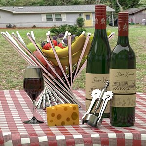 modern fruits bowl and wine model