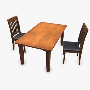 Old Wooden Table and Chair Low-poly PBR