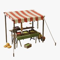 Medieval Market Stall Greengrocer - Game Ready PBR
