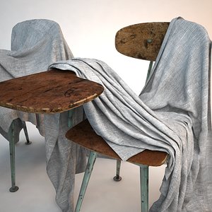 school chair covered sheet 3D model