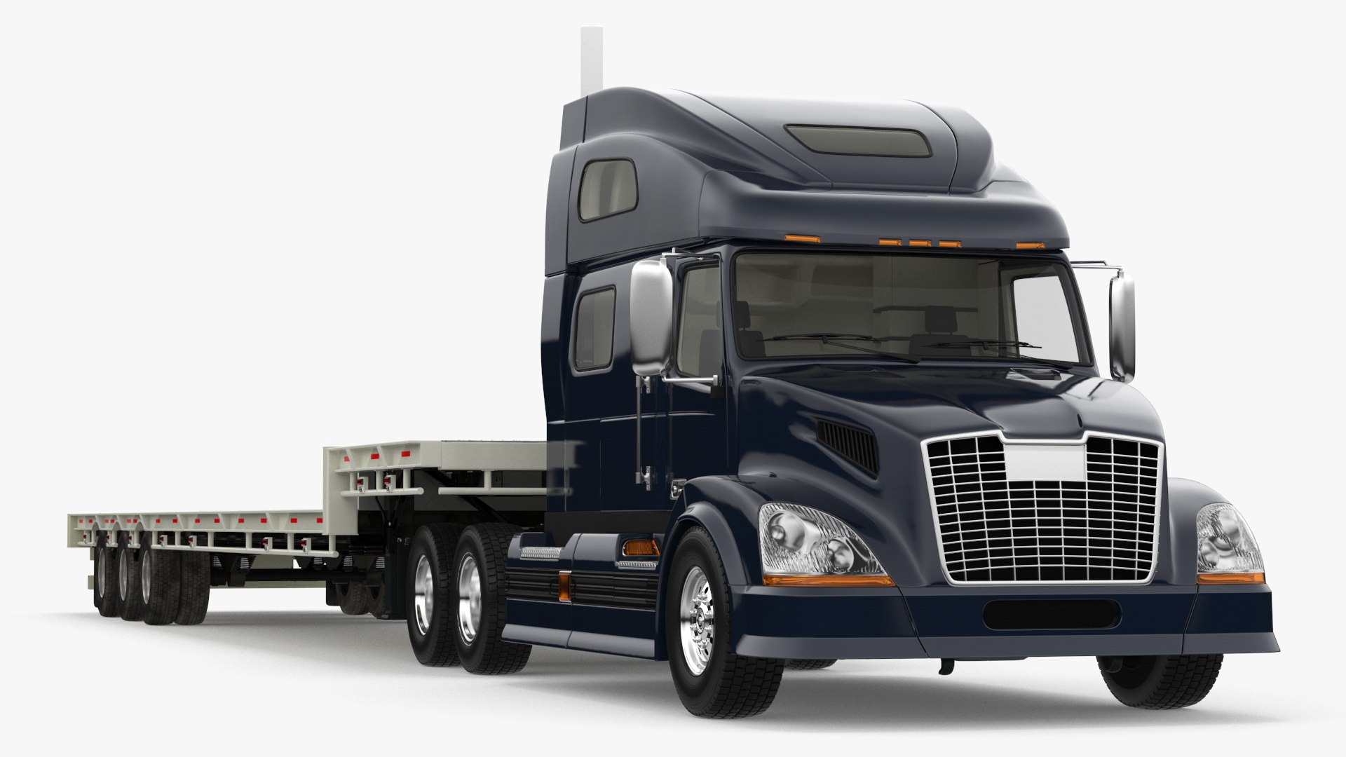 Semi Truck with Flatbed Trailer 3D model preview