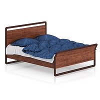 Modern Wooden Bed with Blue Bedclothes