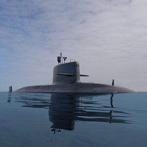 3D Modern Attack Submarine in Surface Mode model