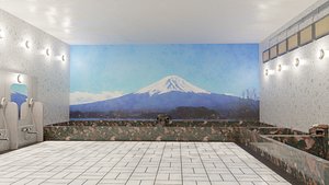 3D model Japanese Sento Bathhouse Interior 3D Model Traditional Public Bath PBR Game Ready