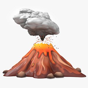 Brown Stylized Erupting Volcano with Lava and Smoke