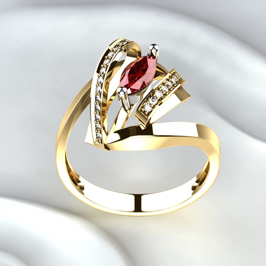 3D Model 7mm Ruby Marquise Gold Ring - TurboSquid 1875327