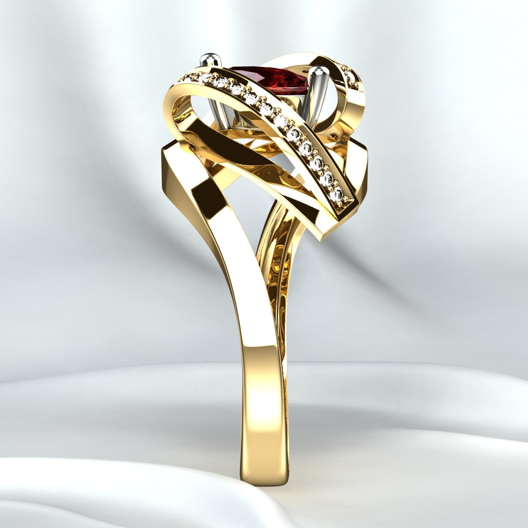 3D Model 7mm Ruby Marquise Gold Ring - TurboSquid 1875327