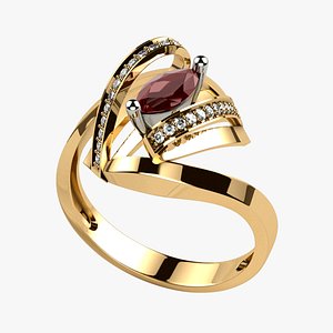 3D model 7mm Ruby Marquise Gold Ring