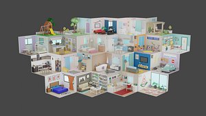 Low Poly Rooms Interior 3 Low-poly 3D model