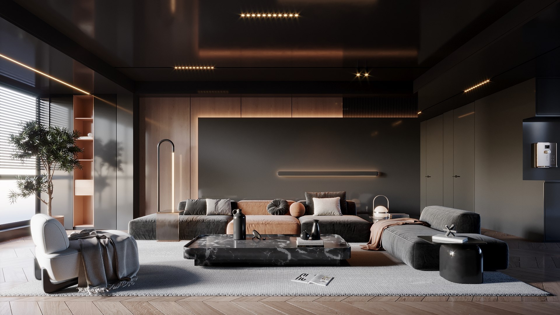 3D Black And Orange Living Room For Blender Model - TurboSquid 1990906