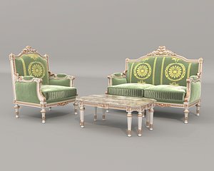 3D Classic European Style Sofa and Armchair Set 13