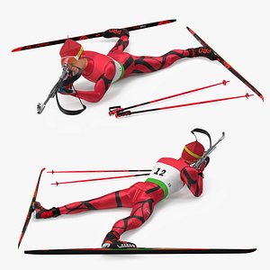 3D model Biathlete Fully Equipped Shooting Pose