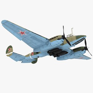 Soviet WWII Light Bomber Petlyakov Pe-2 Rigged 3D Model