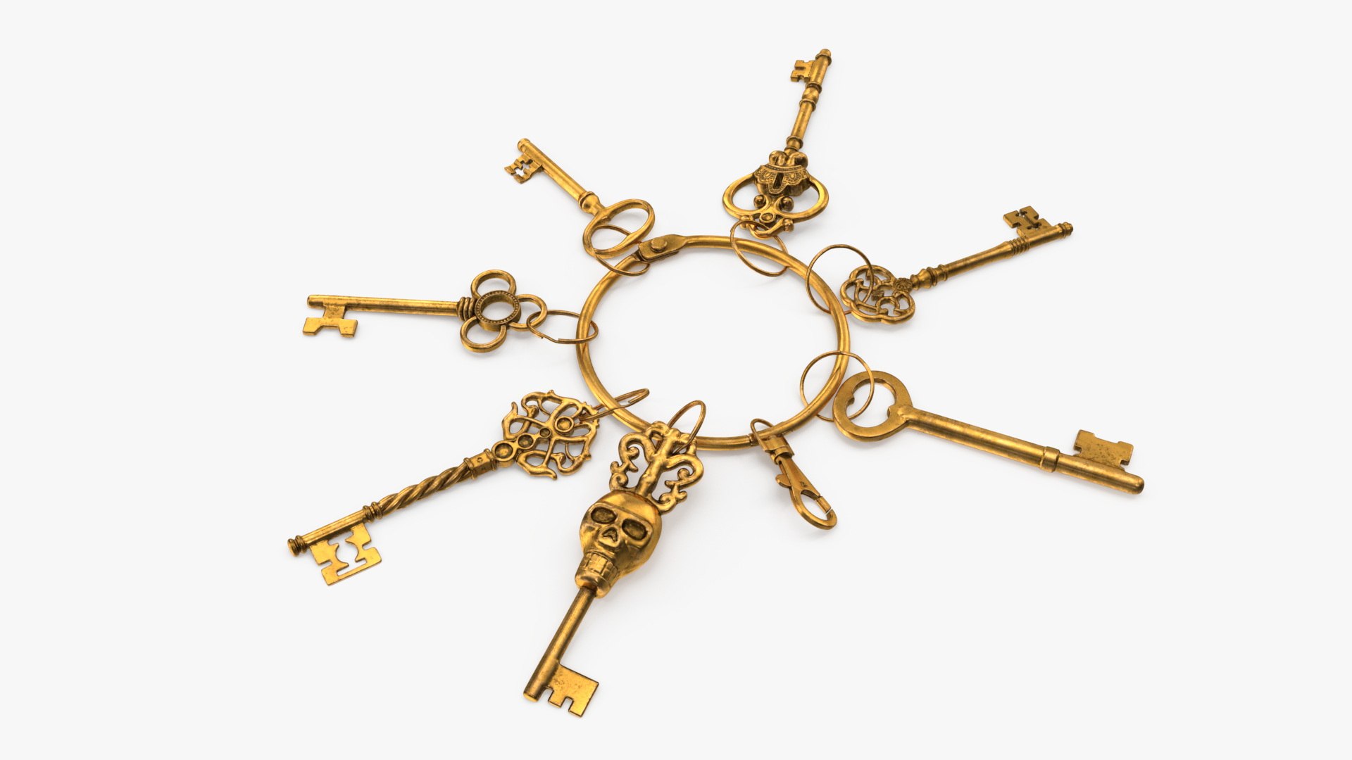 Historical Keys Ring Gold 3D model preview