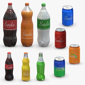 3D model 10 Supermarket Soda Drinks Collection Low Poly PBR Realistic