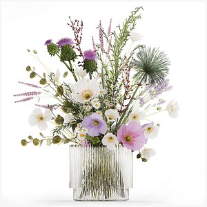 3D Beautiful Bouquet Of White Wild Flowers poppy 585