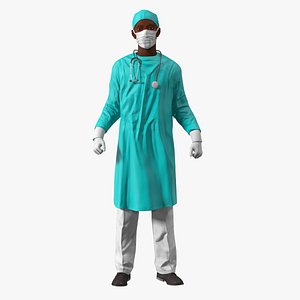 3D African Black Male Doctor in Face Mask Rigged for Cinema 4D model