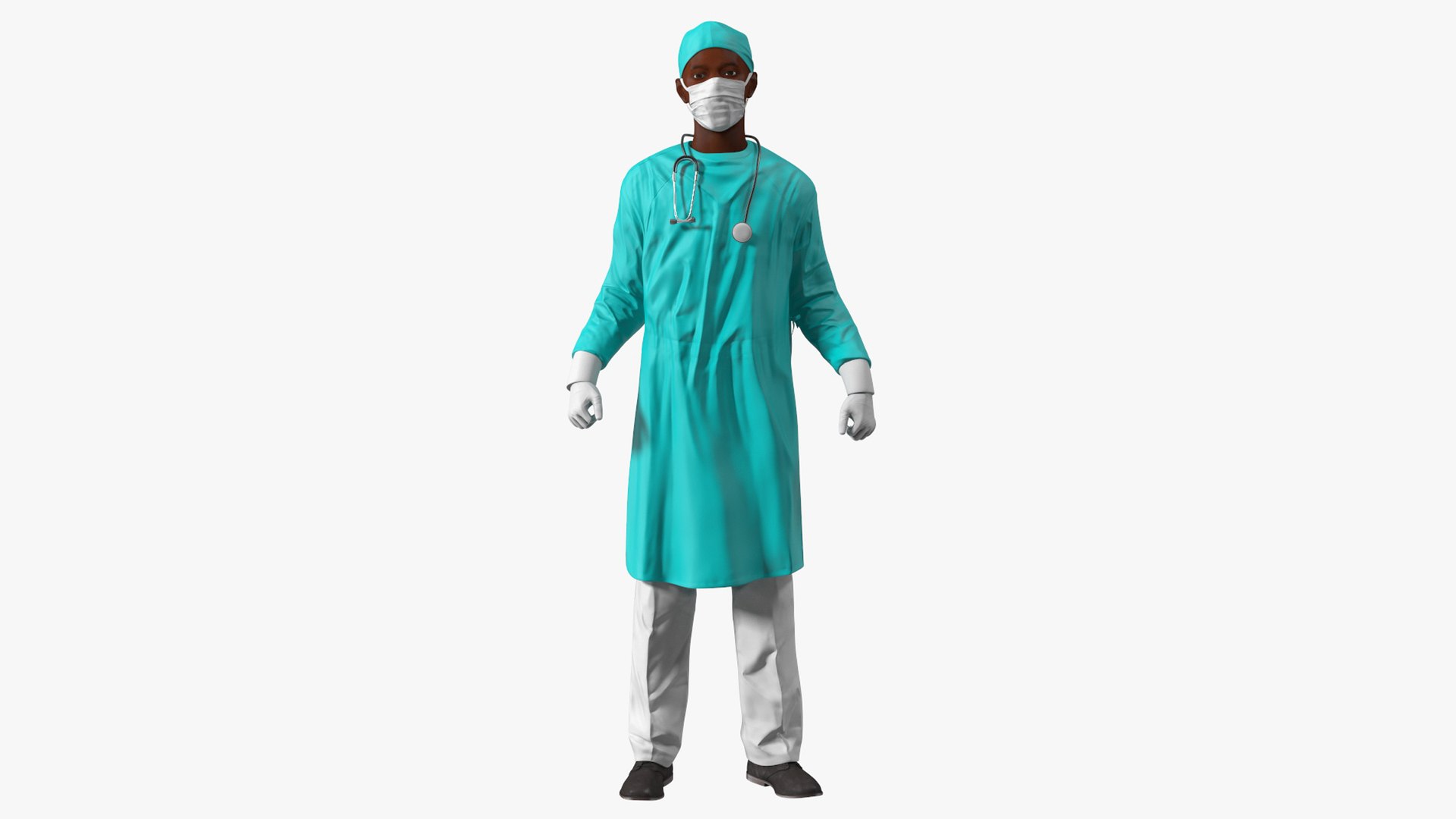 African Black Male Doctor in Face Mask Rigged for Cinema 4D 3D model preview