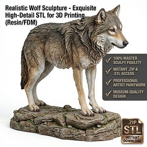 3D Realistic Wolf Sculpture 3D Printable model