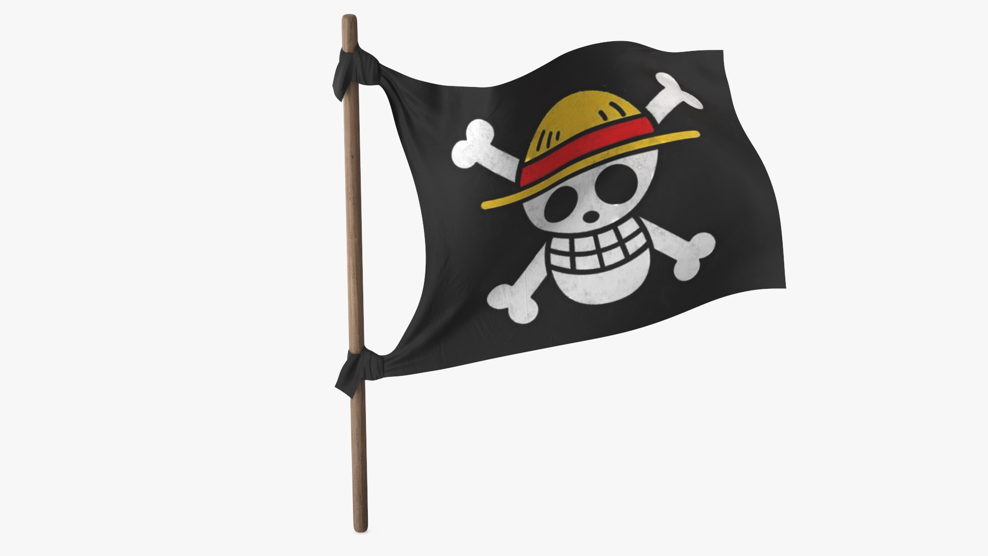 One Piece Pirate Flag Waving Black 3D model preview