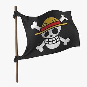 One Piece Pirate Flag Waving Black 3D model
