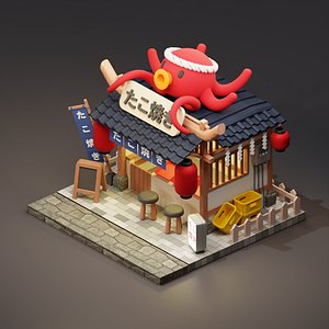 3D takoyaki stall - Cartoon Game Isometric