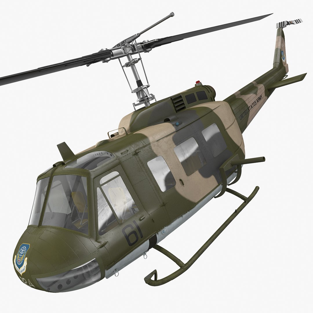Bell UH-1 Iroquois Camo Rigged 3D Model 3D model preview