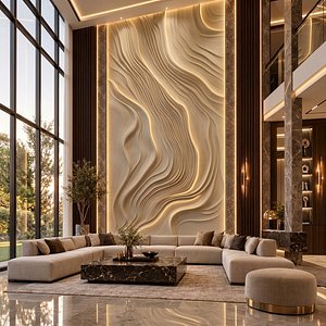 Modern Abstract Fluid Lines Decor Bas Relief Mural STL CNC 91