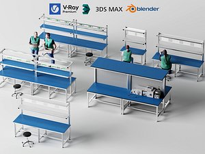 Industrial Workbench Assembly Line and Laboratory Workstation Collection 3D model